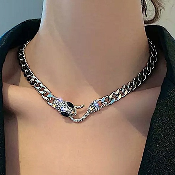 Silver Snake Hook Closure Zircon Choker - Picture 10 of 12